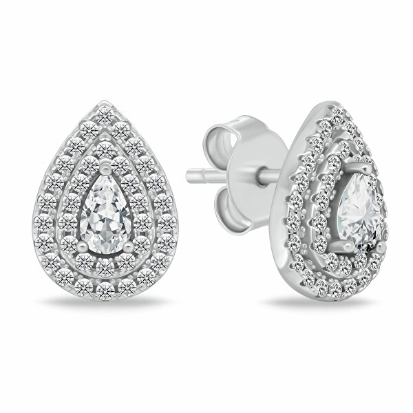 Stříbrný set šperků se zirkony Tear Drop SET284W (náhrdelník, náušnice)