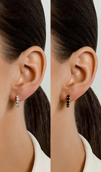 Stílusos aranyozott karika fülbevaló fekete cirkónium kövekkel EA669YBC