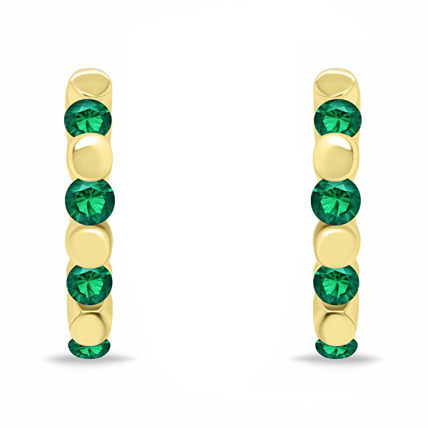 Stílusos aranyozott karika fülbevaló zöld cirkónium kövekkel EA676YG