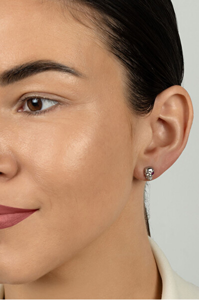 Stylové stříbrné náušnice s kubickou zirkonií Lebka EA1228W