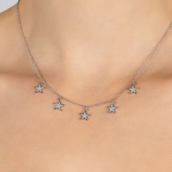 Stylový stříbrný náhrdelník se zirkony Hvězdičky NCL13W