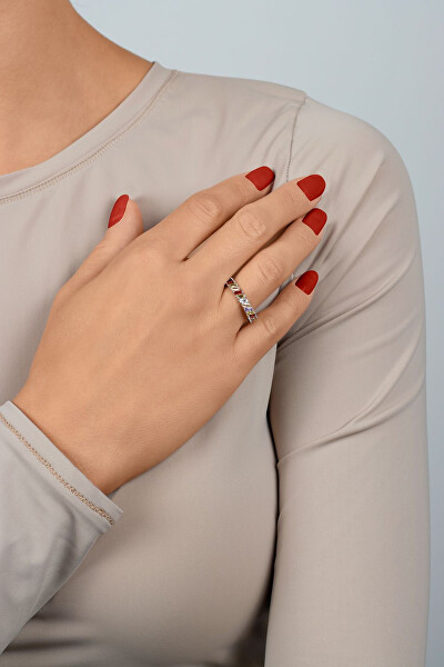 Stylový stříbrný prsten s barevnými zirkony RI128W