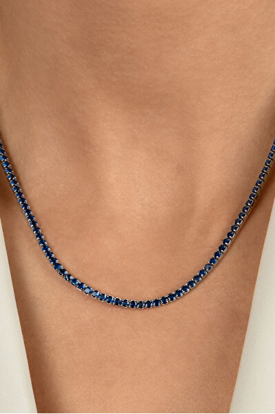 Tenisový stříbrný náhrdelník s modrými zirkony NCL216WB