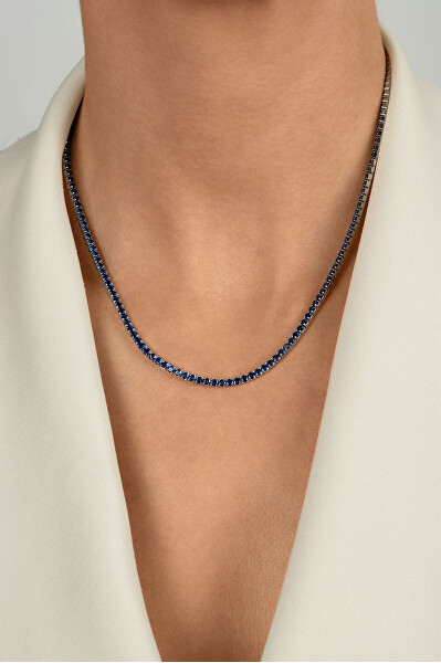 Tenisový stříbrný náhrdelník s modrými zirkony NCL216WB