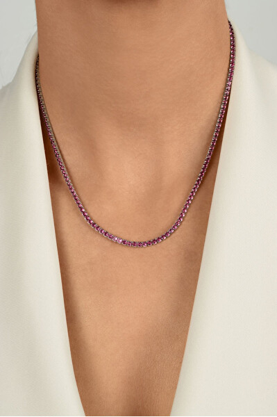 Tenisový stříbrný náhrdelník se zirkony NCL216WP