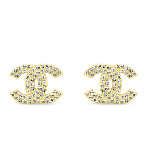Cercei strălucitori placați cu aur cu pietre de zircon transparente World Icon EA1016Y