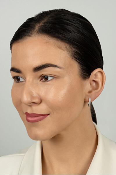 Třpytivé stříbrné kruhové náušnice EA132W