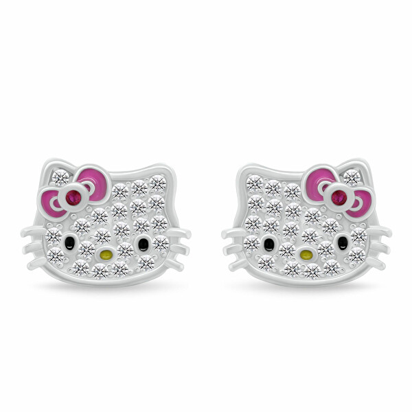 Třpytivé stříbrné náušnice Hello Kitty EA1212W