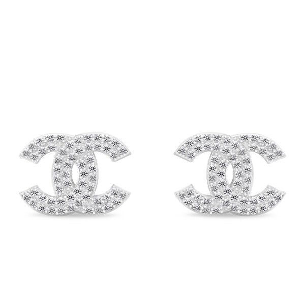 Csillogó ezüst fülbevaló átlátszó cirkónium kövekkel World Icon EA1016W