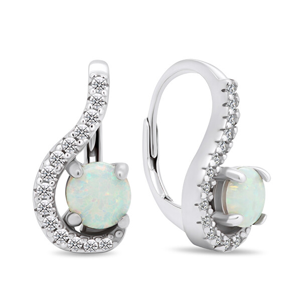 Csillogó ezüst fülbevaló cirkónium kövekkel és opálokkal EA377W