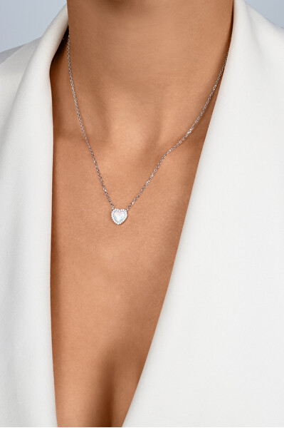 Třpytivý stříbrný náhrdelník Srdce s opálem NCL134W