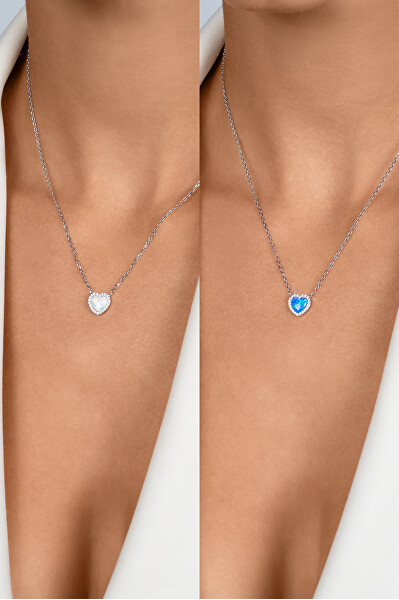 Trblietavý strieborný náhrdelník Srdce s opálom NCL134WB