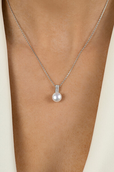 Scintillante pendente in argento con perla autentica e zirconi PT90W