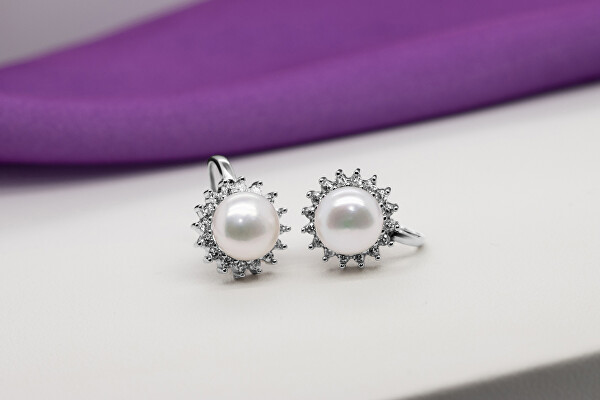 Atemberaubende Silberohrringe mit Perlen und Zirkonen EA418W