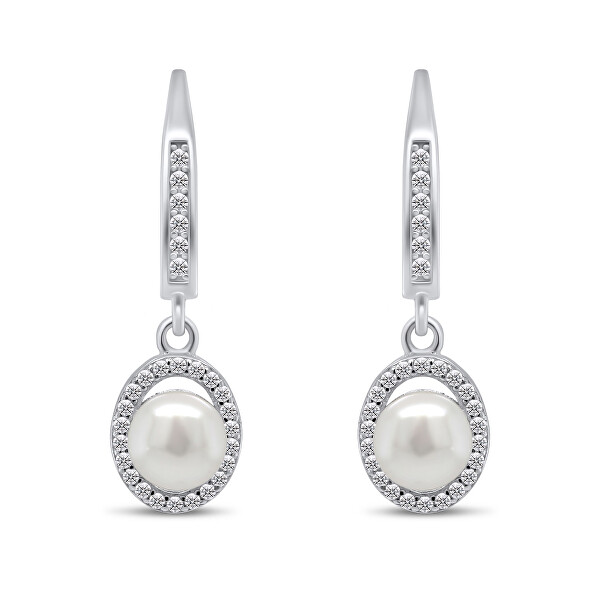 Splendidi orecchini in argento con perla e zirconi EA91