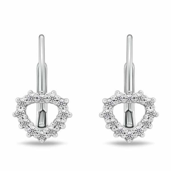 Dívčí stříbrné náušnice Srdíčko s kubickými zirkony EA1235W