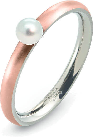 Ružovo pozlátený titánový prsteň s perličkou 0145-03