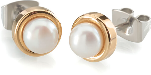 Pozlacené titanové náušnice s perlou 0594-02