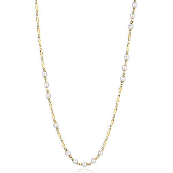 Dlouhý pozlacený náhrdelník s perlami Desideri BFF157
