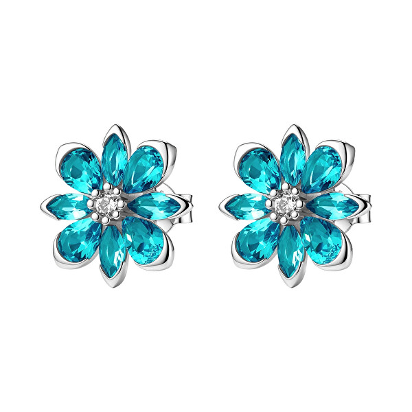 Kvetinové strieborné náušnice Fancy Aqua Green FAG28