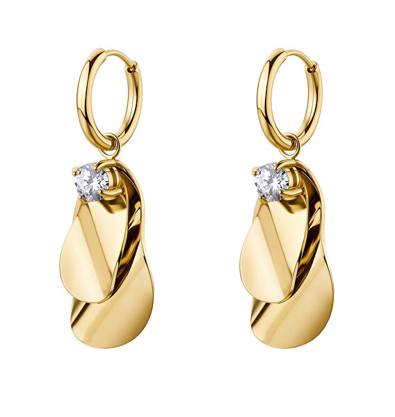 Moderní pozlacené náušnice s krystalem 2v1 Bloom BOM22