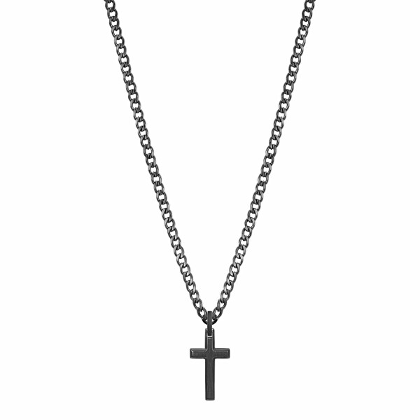 Módny čierny náhrdelník s krížikom Ink BIK20