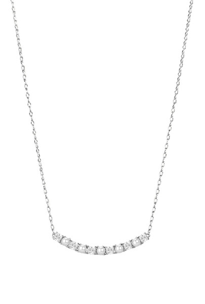 Něžný stříbrný náhrdelník se zirkony a perlami Infinite White Fancy FIW171