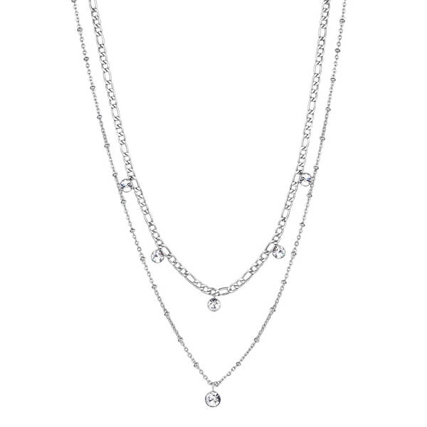 Oceľový dvojitý náhrdelník s kryštálmi Symphonia BYM81