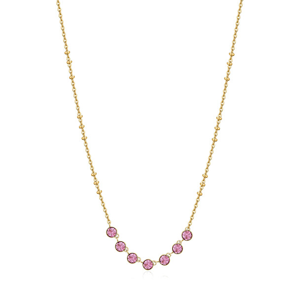 Pôvabný pozlátený náhrdelník s ružovými kryštálmi Symphonia BYM138