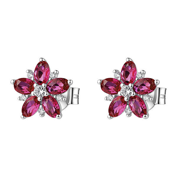 Strieborné kvetinové náušnice Fancy Passion Ruby FPR147