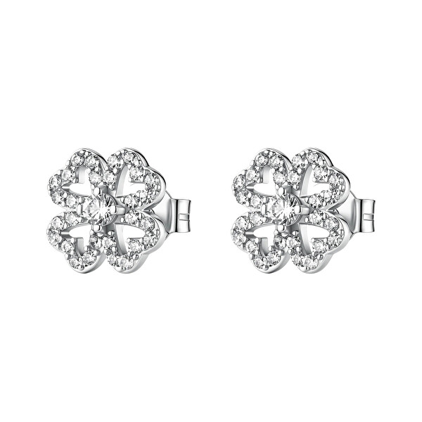 Strieborné náušnice Štvorlístok Fancy Infinite White FIW190
