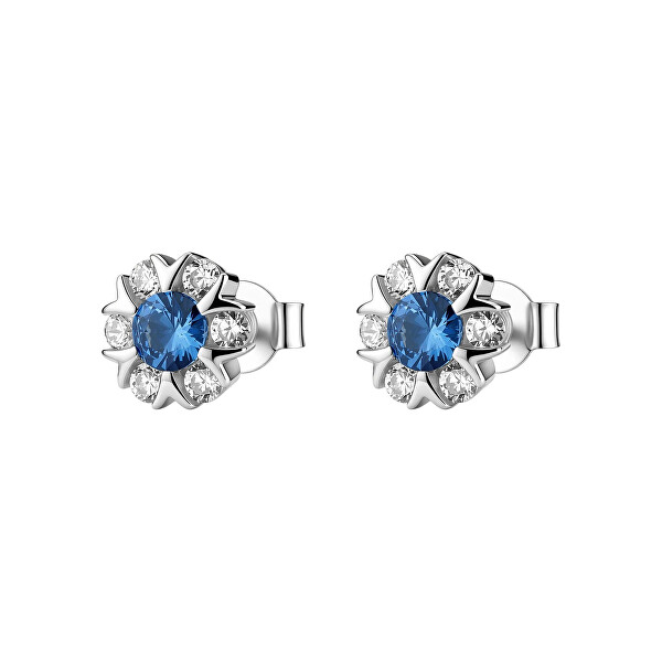 Strieborné náušnice Kvetina so zirkónmi Fancy Freedom Blue FFB137