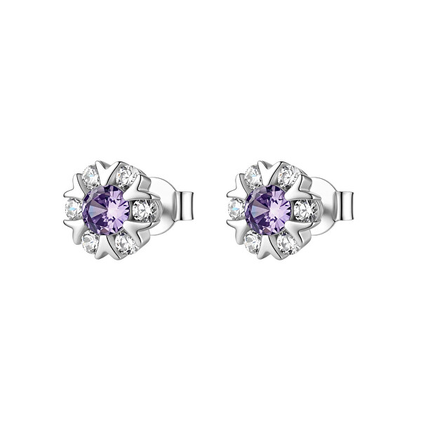 Stříbrné náušnice Květina se zirkony Fancy Magic Purple FMP135