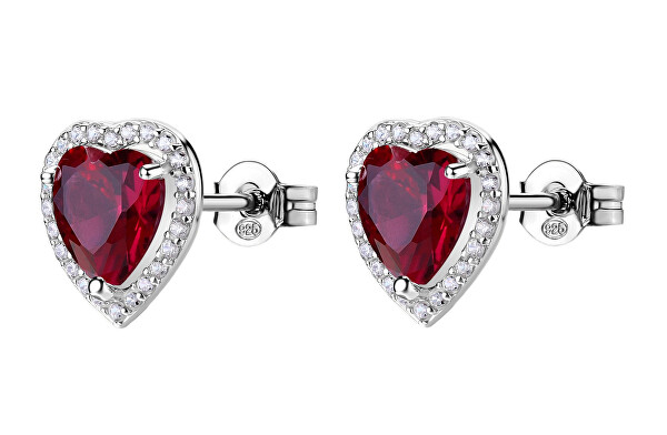 Stříbrné srdíčkové náušnice Fancy Passion Ruby FPR142