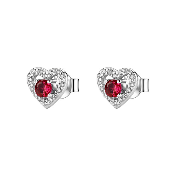 Strieborné srdiečkové náušnice Fancy Passion Ruby FPR145