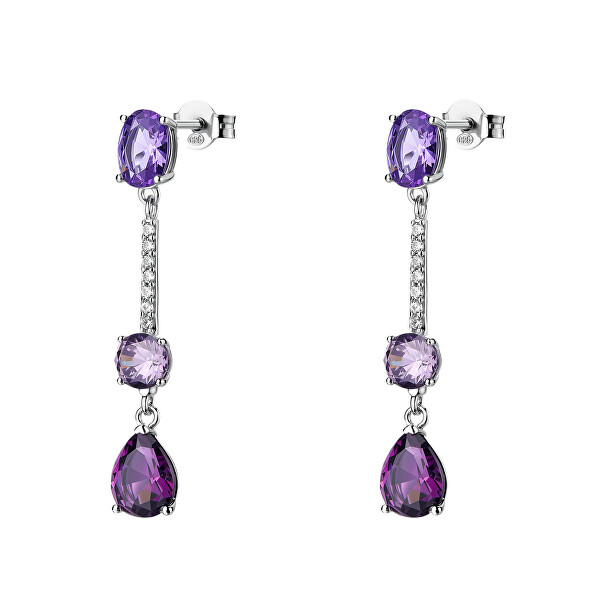Stříbrné visací náušnice s fialovými zirkony Freedom Magic Purple FMP133