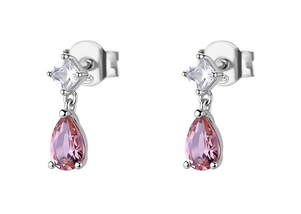 Stříbrné visací náušnice s kubickou zirkonií Tender Pink Fancy FTP14