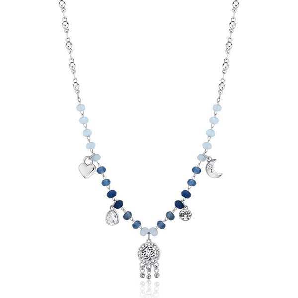 Trendy oceľový náhrdelník s korálkami a príveskami Chakra BHKN082