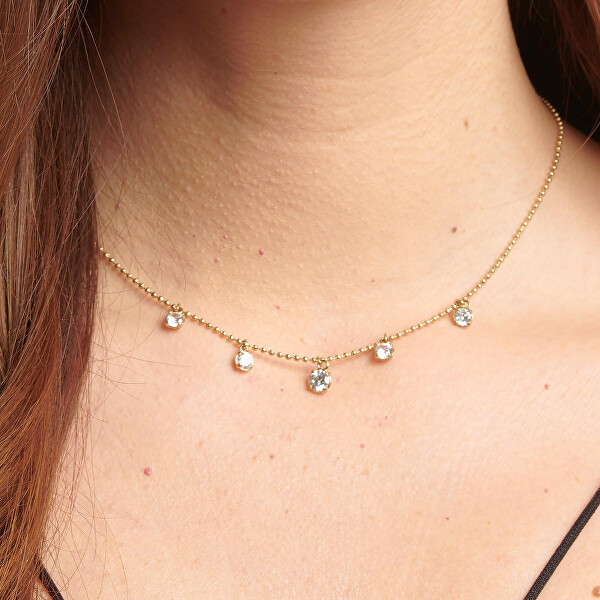 Blyštivý pozlacený náhrdelník se zirkony Desideri BEIN015