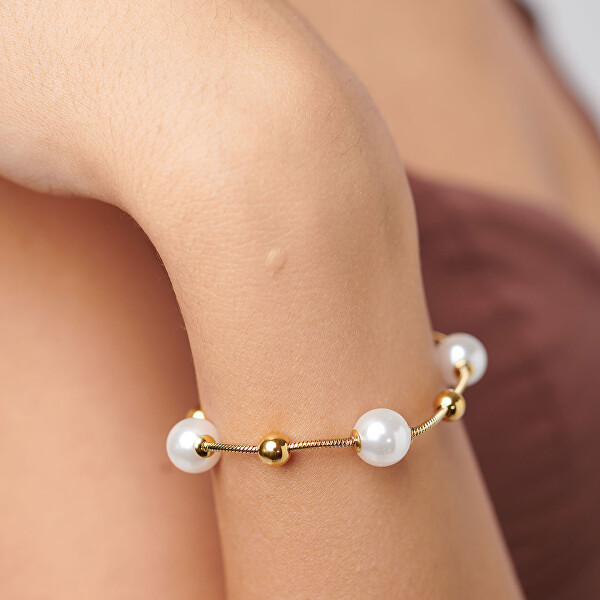 Dámský pozlacený náramek s umělými perlami Perfect BPC57