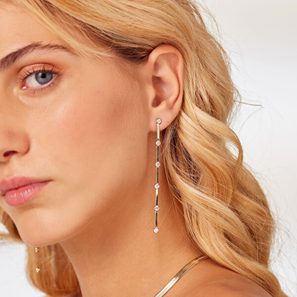 Dlouhé pozlacené náušnice s čirými zirkony Dreaming BIG26