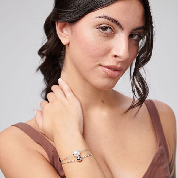 Dvojitý ocelový náramek se syntetickou perlou Perfect BPC54