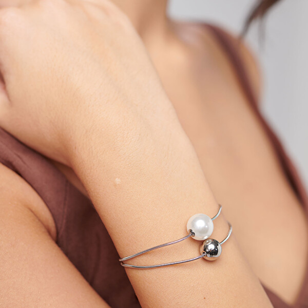 Dvojitý ocelový náramek se syntetickou perlou Perfect BPC54