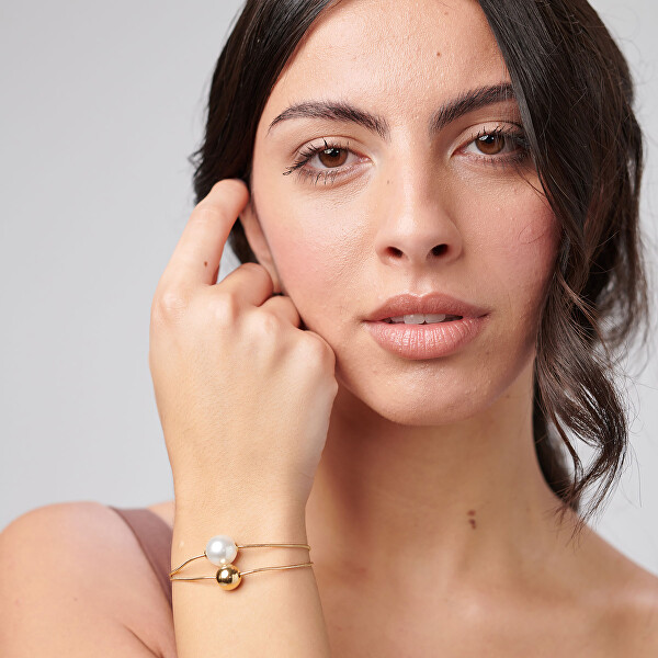 Dvojitý pozlacený náramek se syntetickou perlou Perfect BPC55