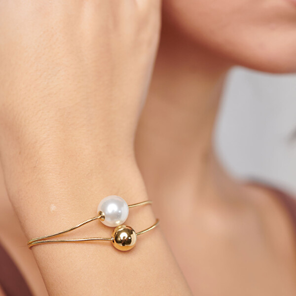 Dvojitý pozlacený náramek se syntetickou perlou Perfect BPC55