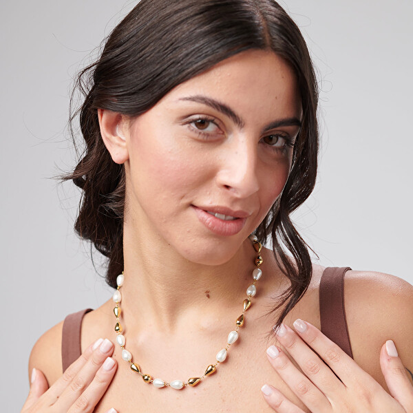 Elegantní pozlacený náhrdelník se syntetickými perlami Perfect BPC71