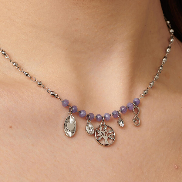 Gyönyörű acél nyaklánc gyöngyökkel és medálokkal Chakra BHKN085