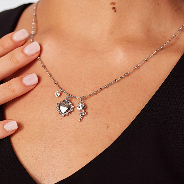 Krásný ocelový náhrdelník Srdíčko s růží Chakra BHKN181