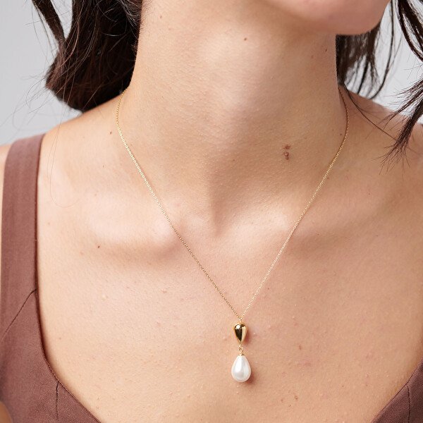 Krásný pozlacený náhrdelník s umělou perlou Perfect BPC69