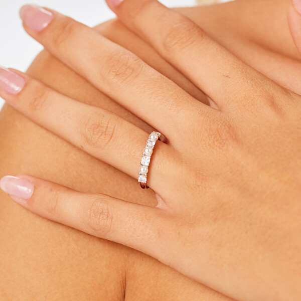 Krásný stříbrný prsten se zirkony a perlami Fancy Infinite White FIW178